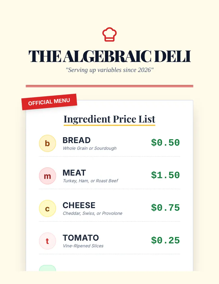Sandwich Shop Price List
