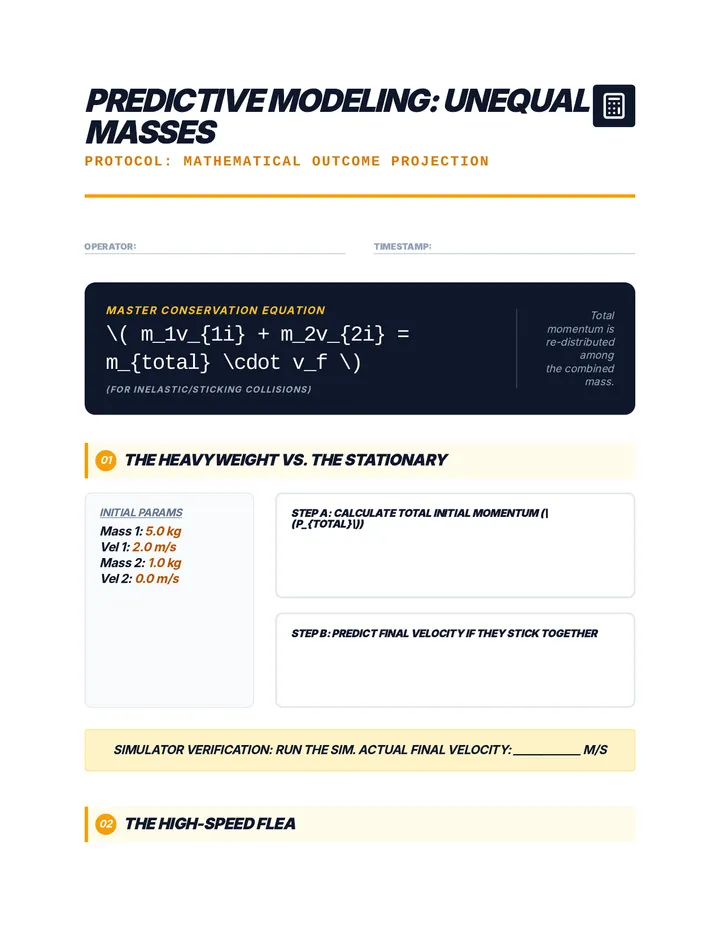 Unequal Mass Math Worksheet