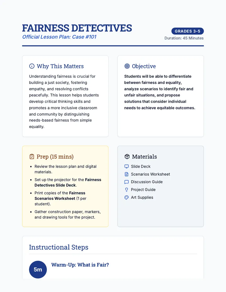 Fairness Detectives Lesson Plan