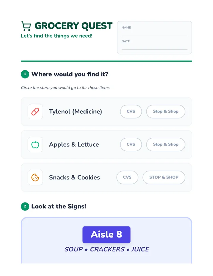 Grocery Quest Worksheet
