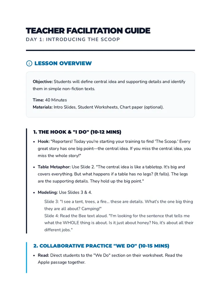 Scoop Day 1 Teacher Guide