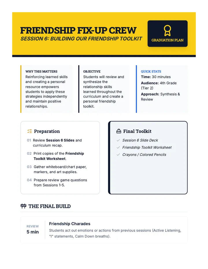 Friendship Toolkit Lesson Plan