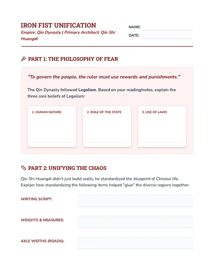 Iron Fist Unification Worksheet page 1