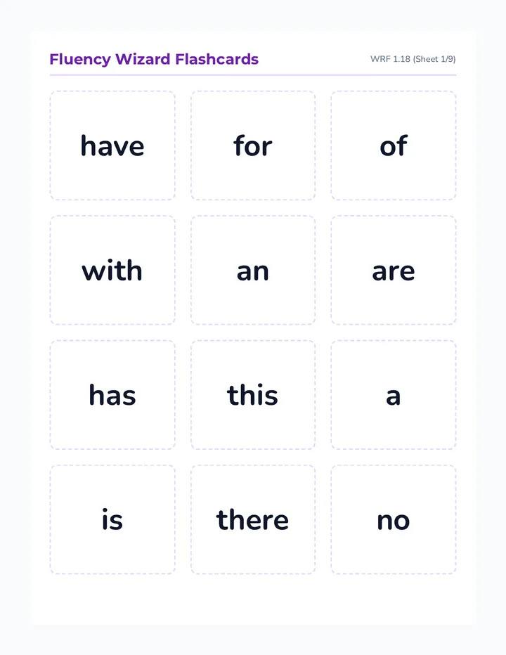 Fluency Wizard Flashcards WRF 1.18