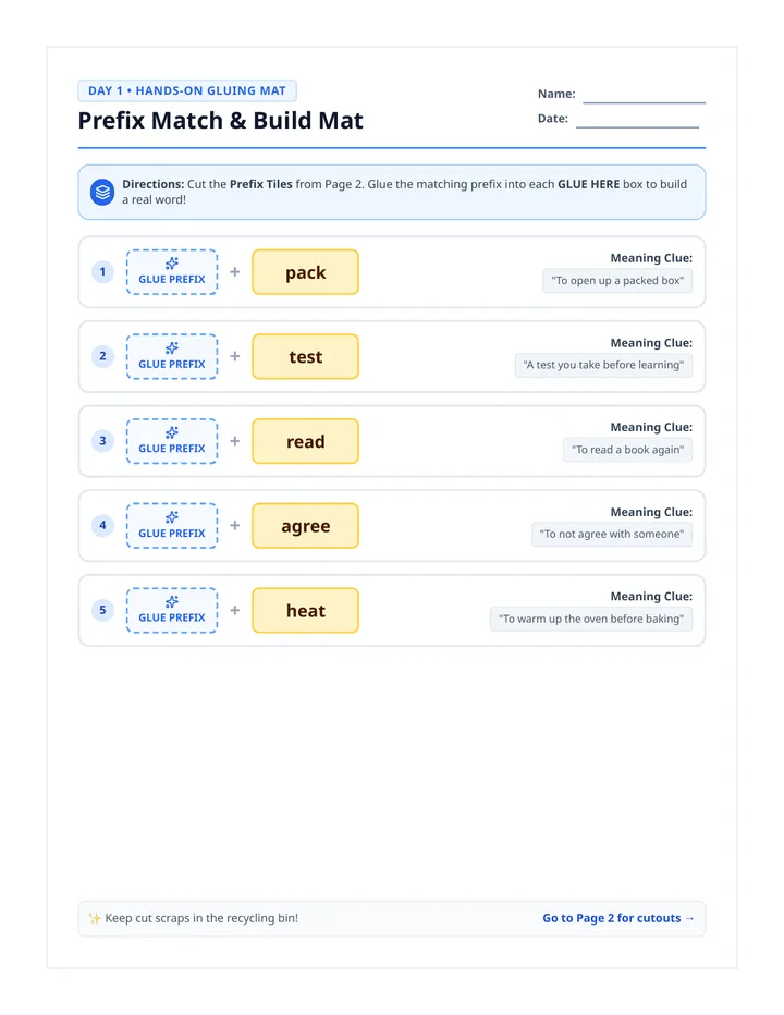 Prefix Matchup Cut Activity