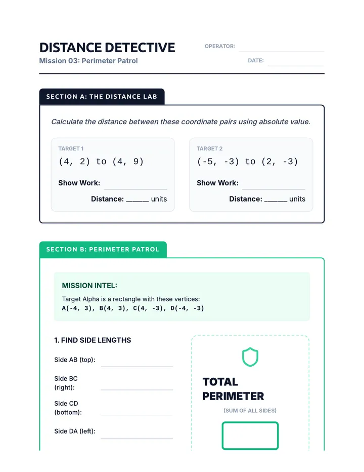 Distance Detective Worksheet
