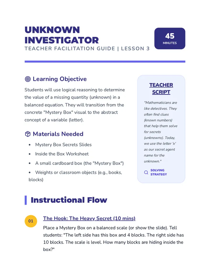 Unknown Investigator Teacher Guide