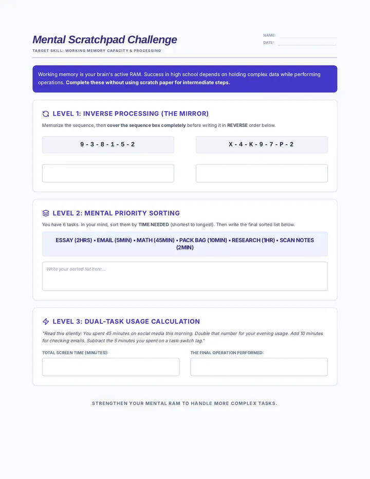 Mental Scratchpad Activity