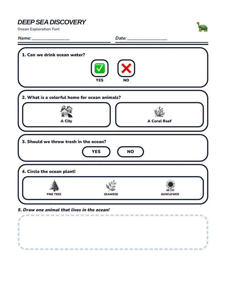 Deep Sea Discovery Printable Worksheet