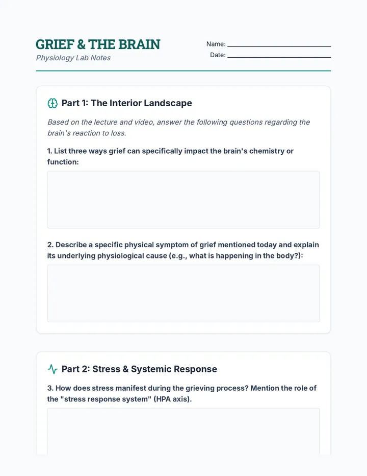 Grief and the Brain Worksheet