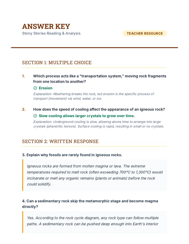 Stony Stories Answer Key