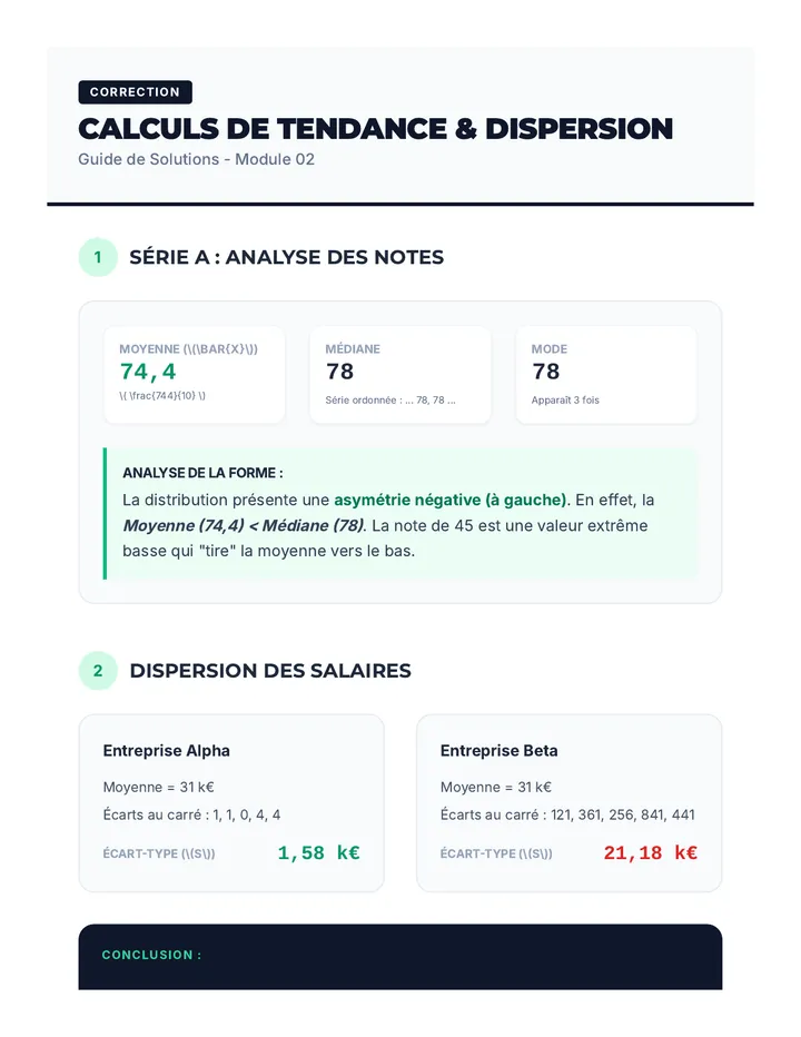 Tendance et Dispersion Corrigé知识