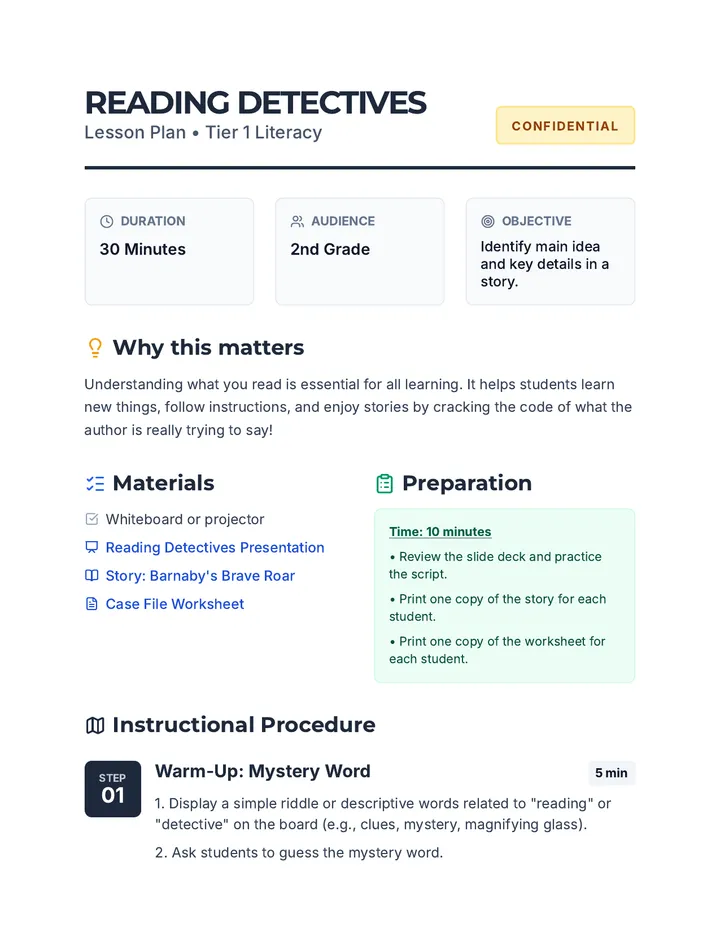 Reading Detectives Lesson Plan