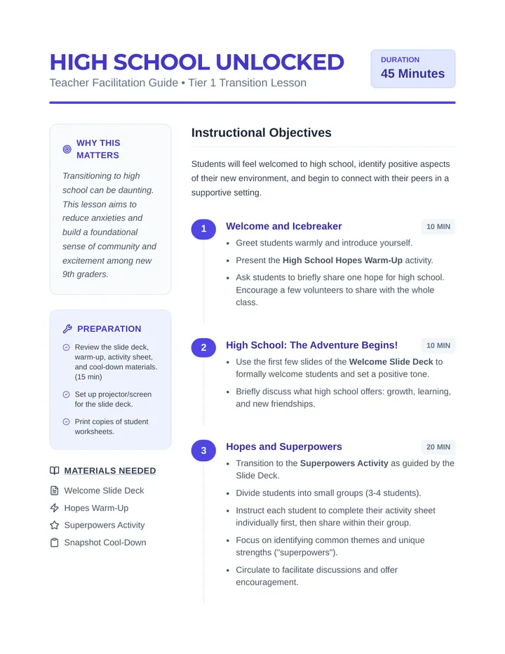 High School Welcome Lesson Plan