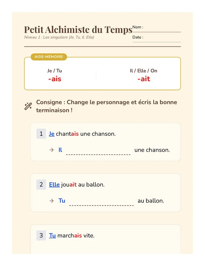 Petit Alchimiste Worksheet