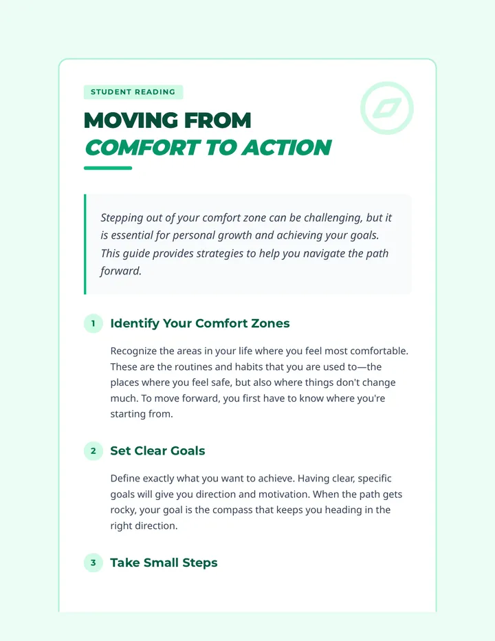 Moving from Comfort to Action Reading Handout