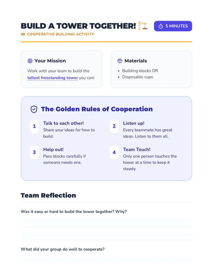 Build a Tower Activity Sheet