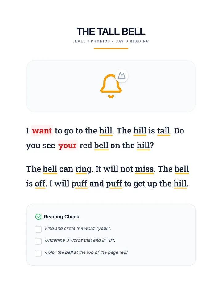 The Tall Bell Decodable Passage