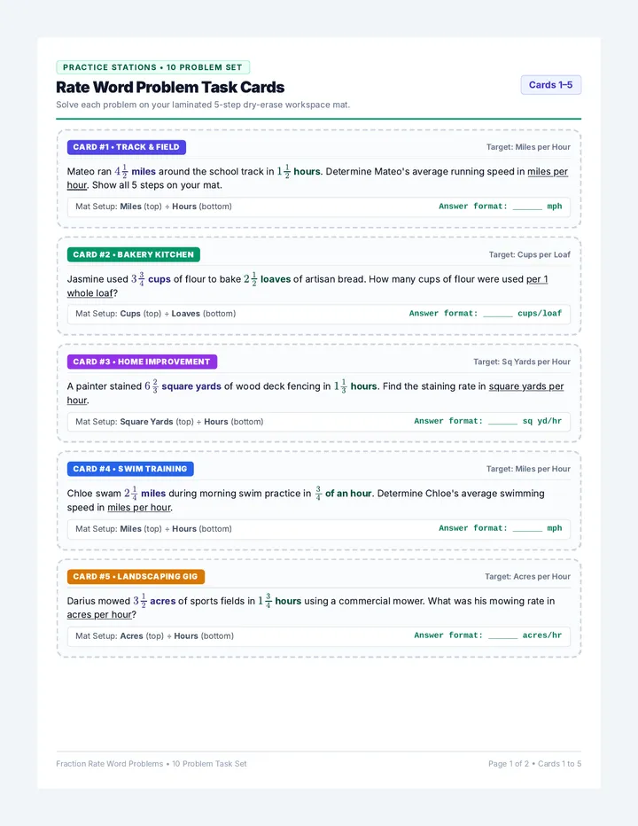 Rate Problems Task Cards