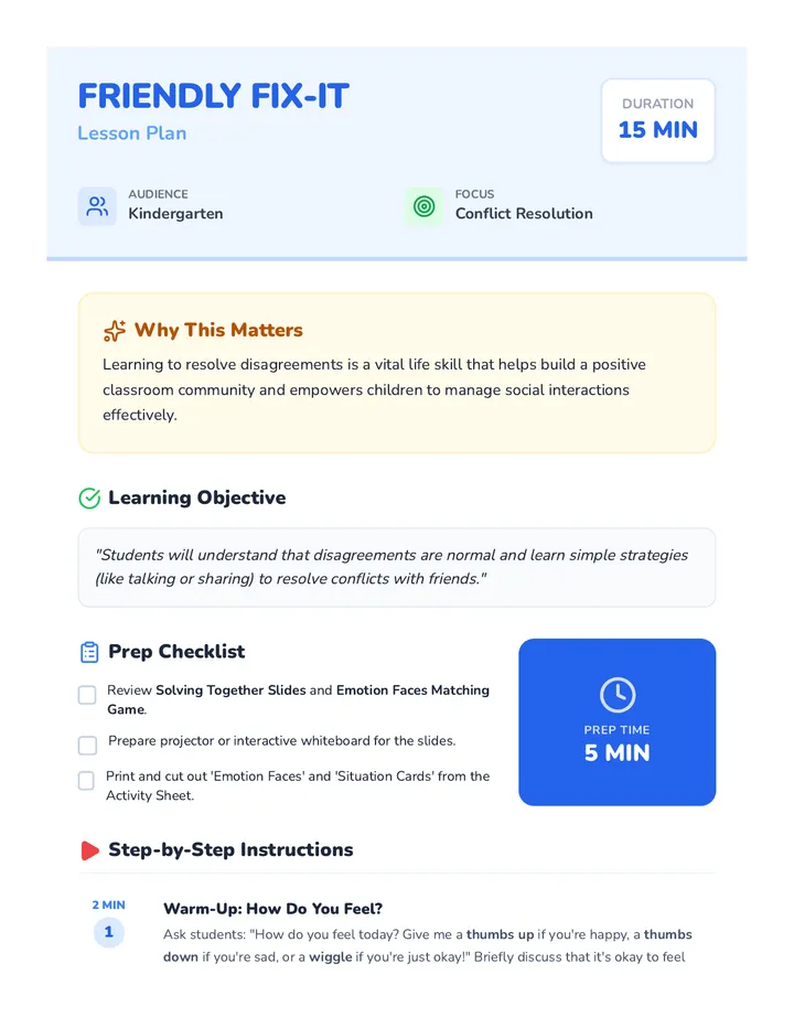 Friendly Fix-It Lesson Plan