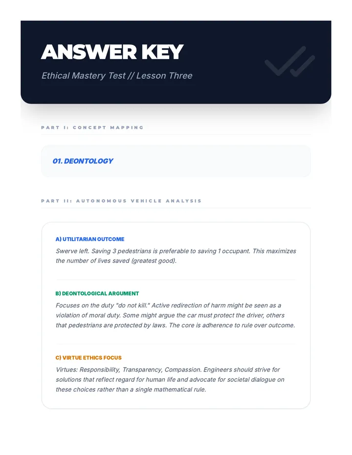 Ethical Reasoning Test Answer Key
