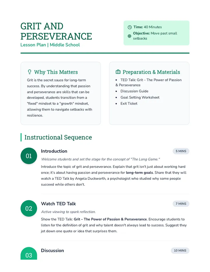 Grit and Perseverance Lesson Plan