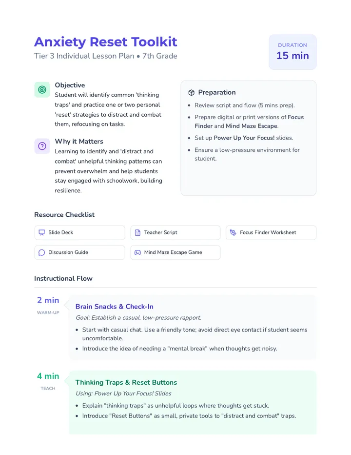 Anxiety Reset Toolkit Lesson Plan