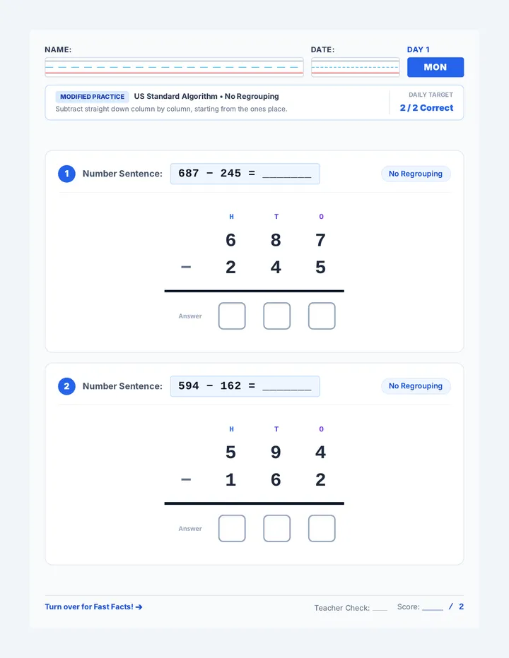 Monday Modified Worksheet