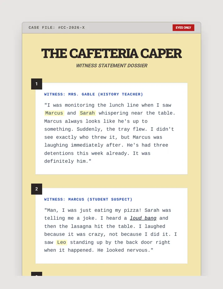 Cafeteria Caper Statements