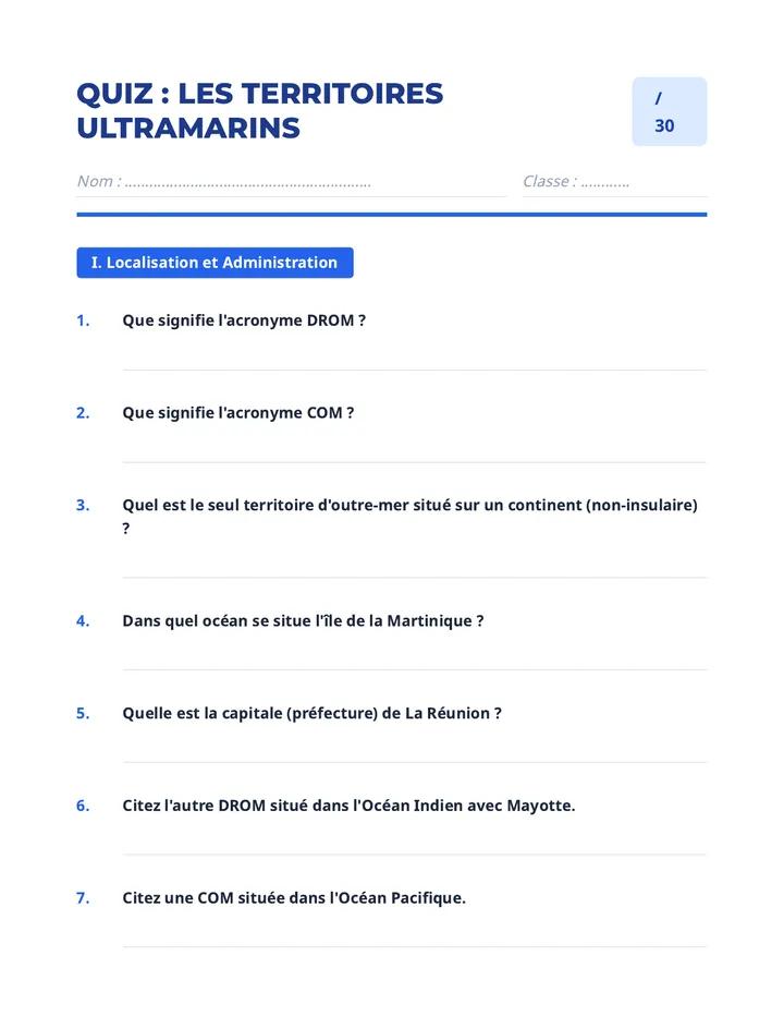 Archipels de la République Quiz 30 Questions