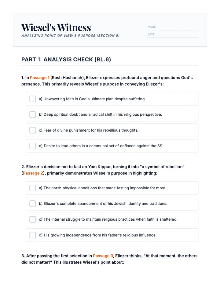 Wiesels Witness Worksheet Handout
