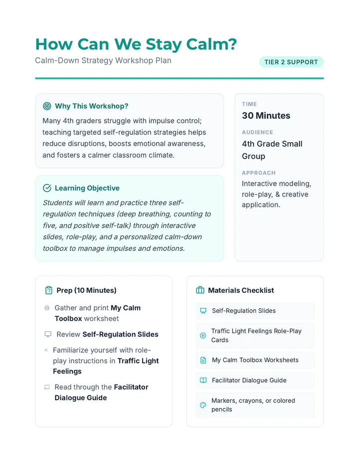 Calm Down Workshop Plan