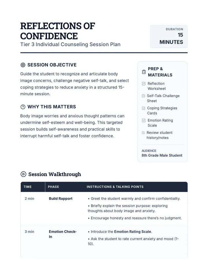 Reflections Session Plan