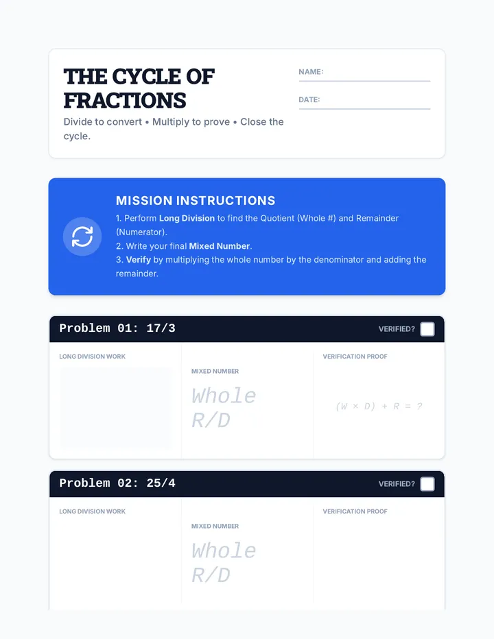 Cycle Fractions Student Worksheet