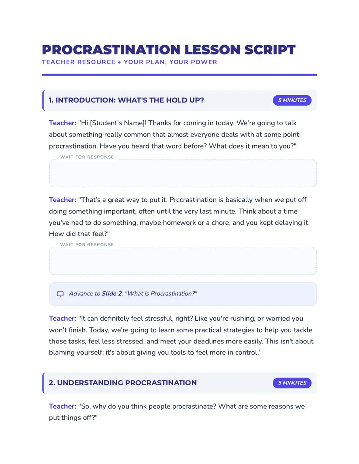 Procrastination Lesson Script