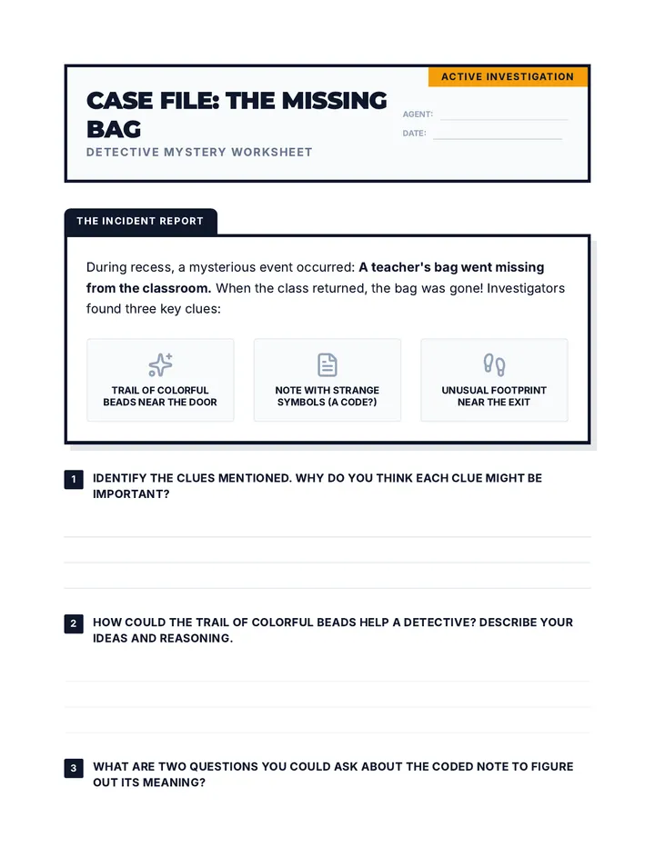Detective Mystery Worksheet