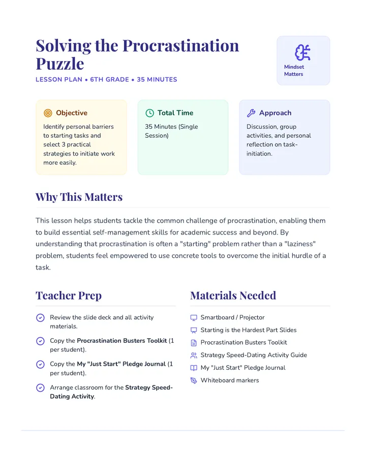Procrastination Puzzle Lesson Plan