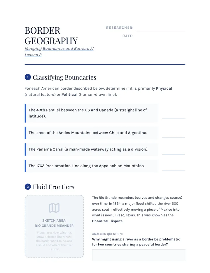 Border Geography Worksheet