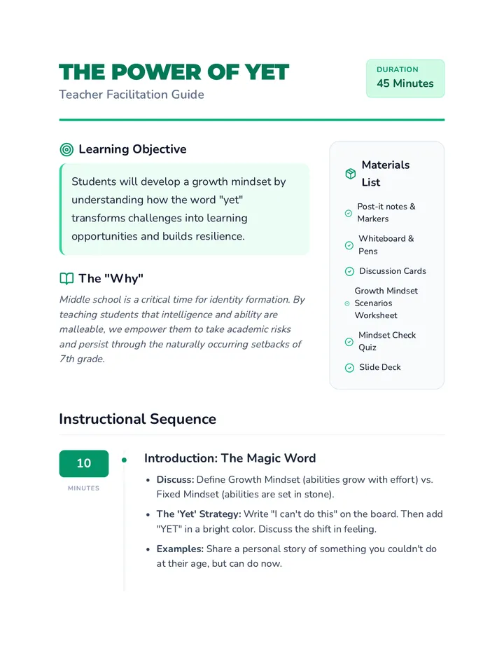 Power of Yet Teacher Guide