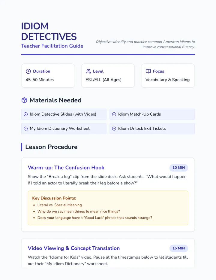 Idiom Detectives Teacher Guide