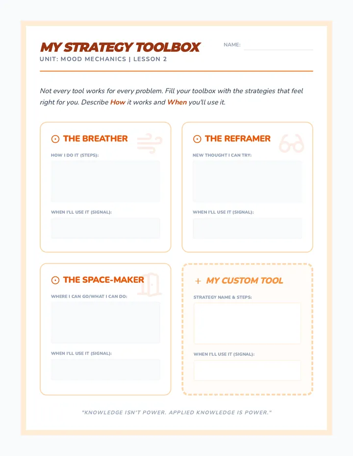 My Personal Toolbox Worksheet
