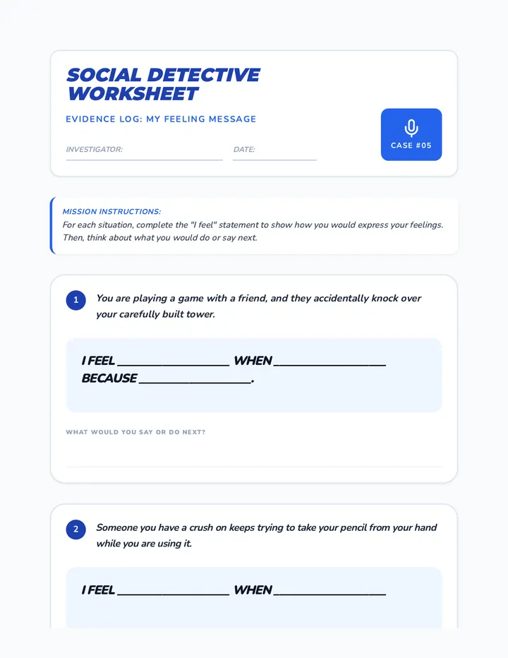 My Feeling Message Worksheet Week 5 Activity