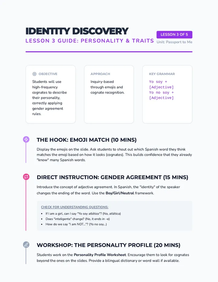 Personality Traits Teacher Guide