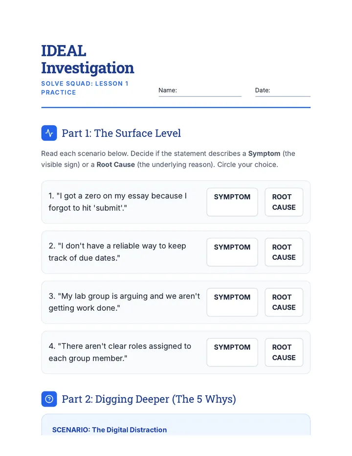 IDEAL Investigation Worksheet