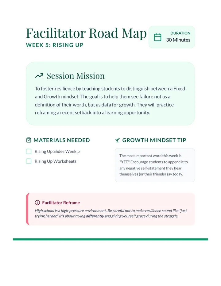 Facilitator Road Map Week 5