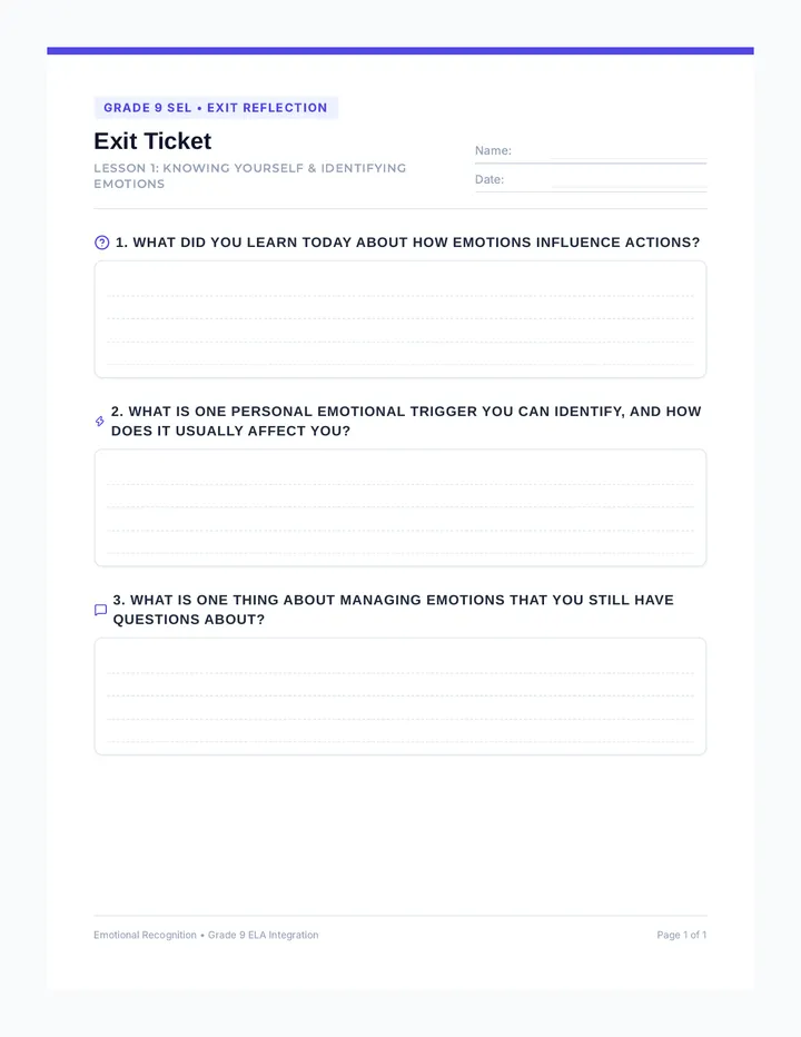 Knowing Yourself Exit Ticket