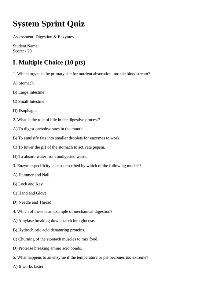 System Sprint Quiz
