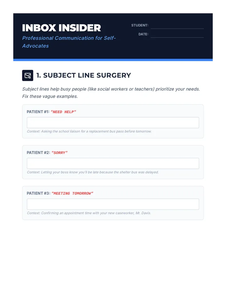 Inbox Insider Worksheet