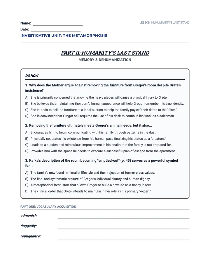 Humanity's Last Stand Worksheet