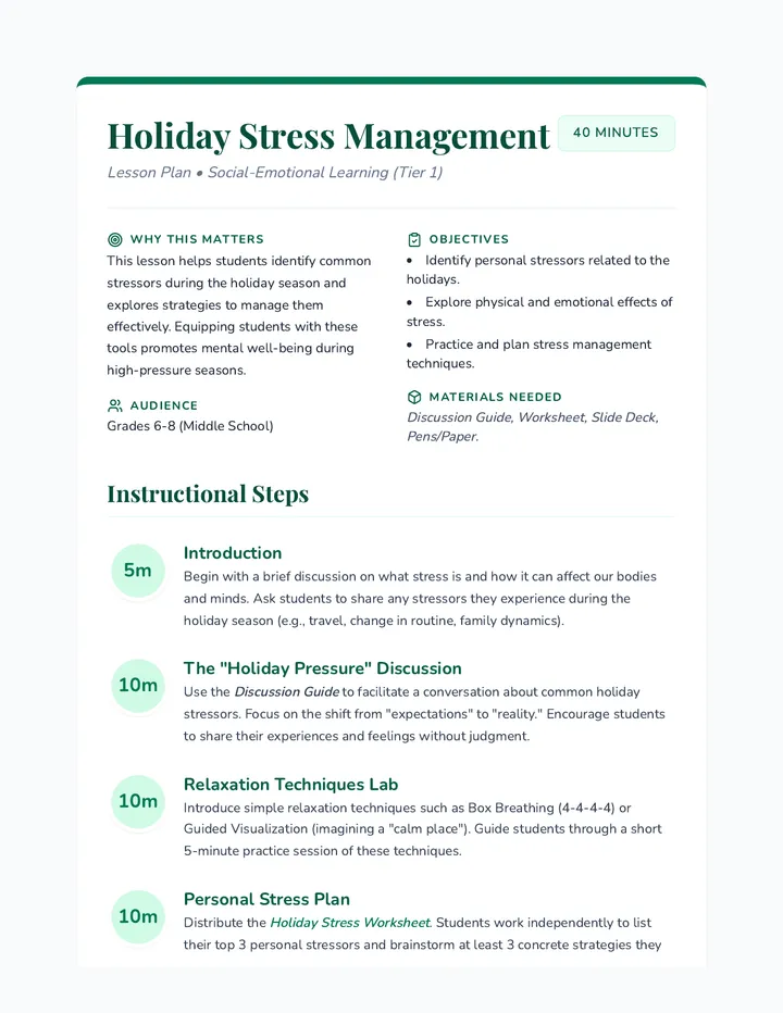 Holiday Stress Lesson Plan
